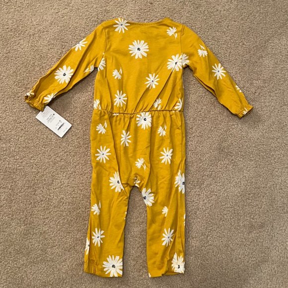 NWT 12mo Carter's girls daisy print onesie, long sleeves/pants, 100% cotton - Picture 2 of 6